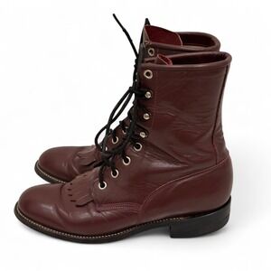 VTG Justin Lacer Roper Kiltie Burgundy Cowgirl Western Boots L0510 Women's 6 B‎